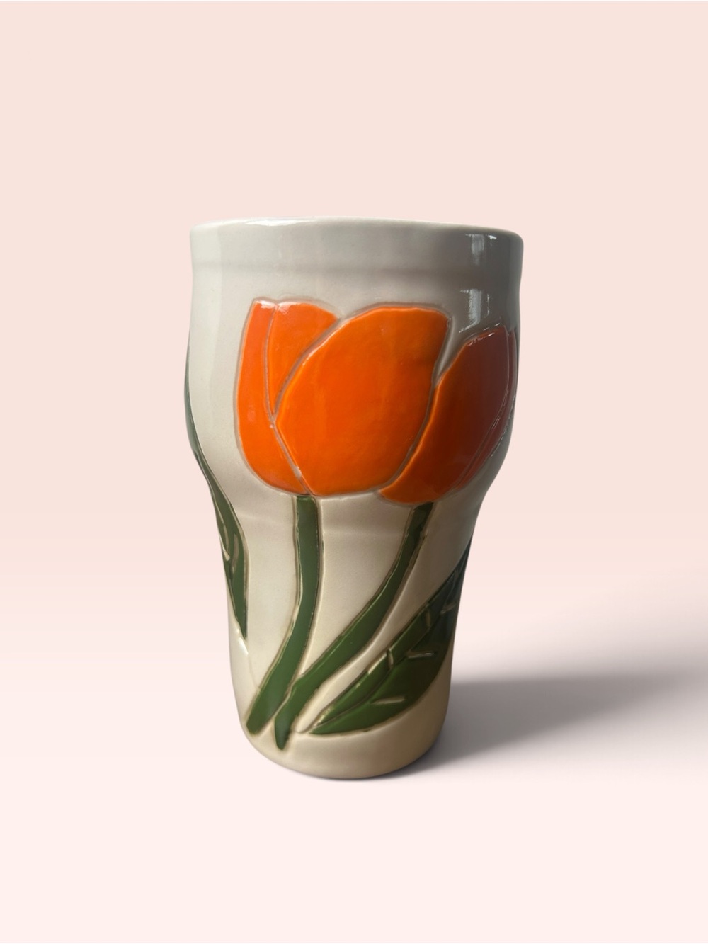Signed Handmade Ceramic Tulip Tumbler Vase